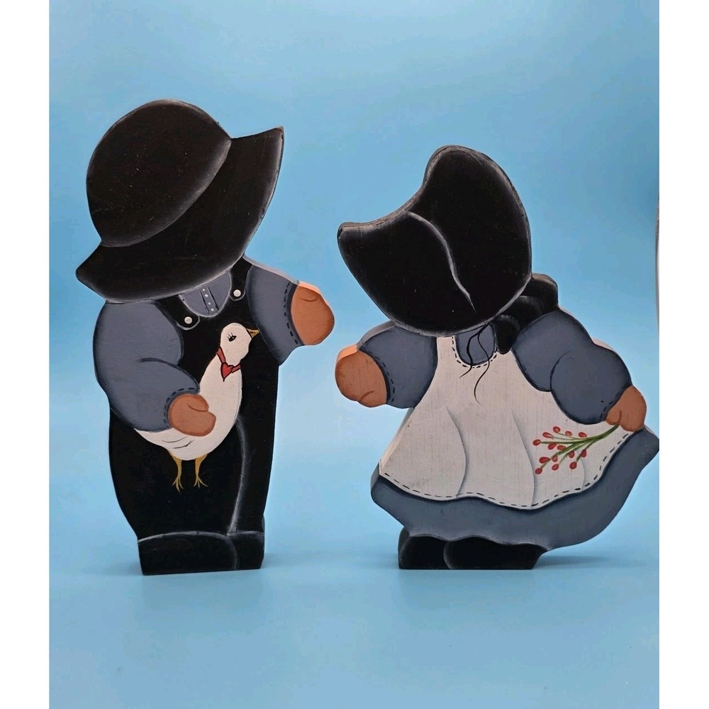 Vintage Amish Boy And Girl Wooden Figures‎ Hand Painted